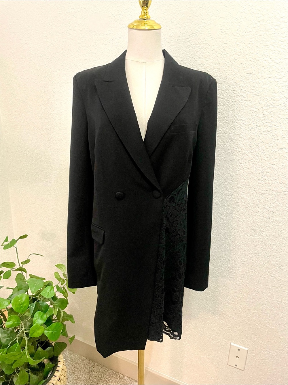 Steve Madden Corrine Blazer Dress Black Lace Tuxedo Mini Dress Size M
